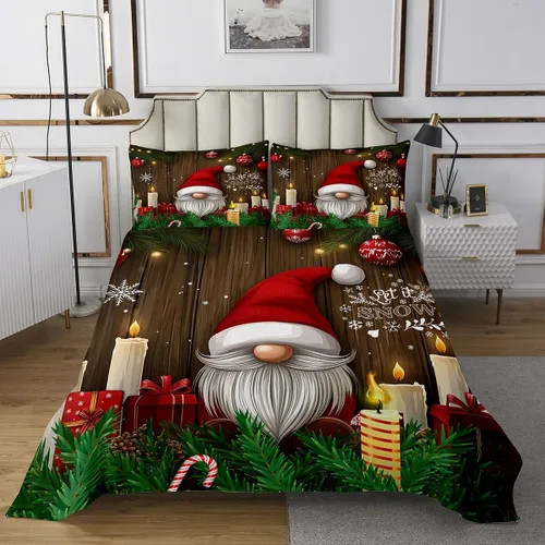 Miniatura 2 de Erosebridal Juego de colcha de gnomo de Navidad, colcha de gnomo escandinavo, bola de Navidad roja, Papá Noel, acolchado, ramas de pino, nieve