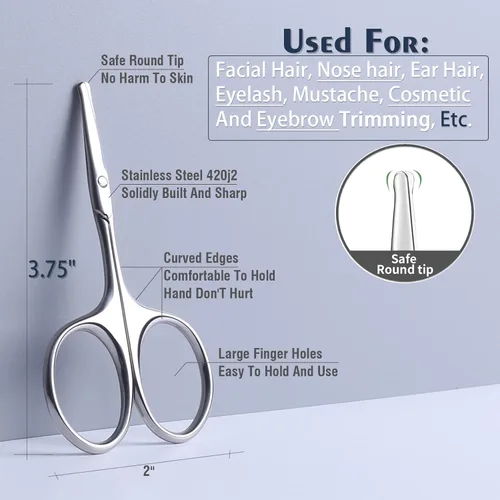 Miniatura 3 de YOUYISI Tijeras de pelo de nariz de 3.75 pulgadas, tijeras de bigote facial pequeñas de punta redonda para recortar hombres