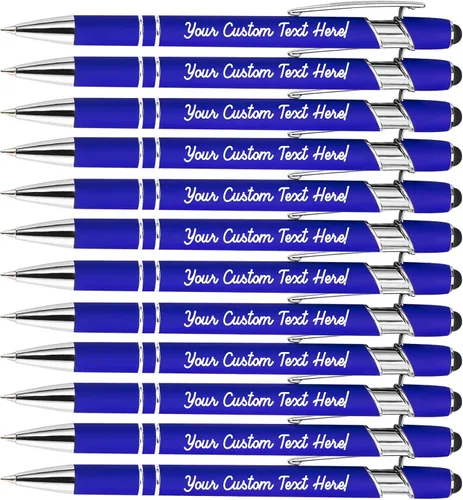 Amlion Bolígrafos personalizados a granel, bolígrafos personalizados con lápiz capacitivo con nombre, mensaje y logotipo grabado, regalo para Azul