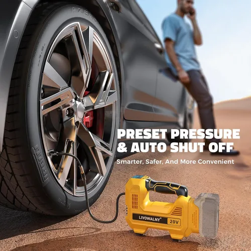 Miniatura 5 de Inflador de neumáticos inalámbrico, compresor de aire portátil, bomba de aire de neumáticos compatible con batería Dewalt de 20 V, bomba automática