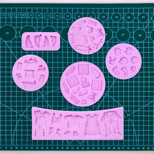 Miniatura 9 de Moldes de silicona para baby shower, pies de bebé, botella de mano, botón de ropa, fondant para decoración de pasteles, decoración de cupcakes