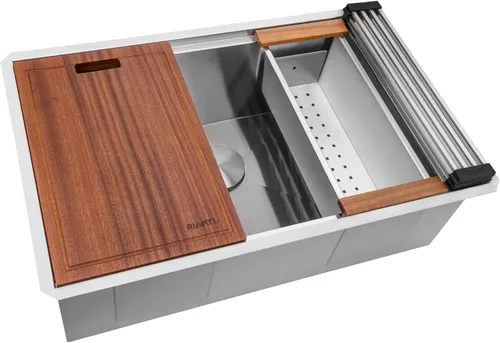 Ruvati RVH8300 Fregadero de cocina de acero inoxidable de calibre 16 individual, instalación por debajo de la encimera y guías para estación de