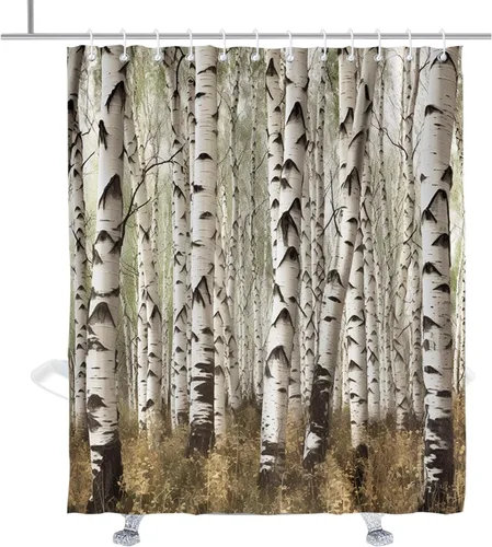 Miniatura 16 de TheBlackSpot Juego de cortinas de ducha de bosque rústico de granja, diseño botánico abstracto, abedul, naturaleza, juego de cortinas de baño
