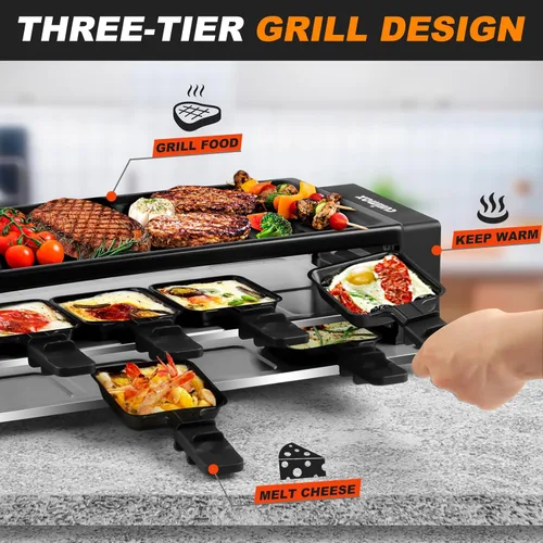 Miniatura 4 de CUSIMAX Raclette Grill Parrilla coreana de barbacoa, parrilla de mesa portátil con placa antiadherente, control de temperatura ajustable, parrilla