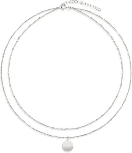 Miniatura 3 de Tienda Essentials Polished Disc and Beaded Chain 2 Row Layer Necklace