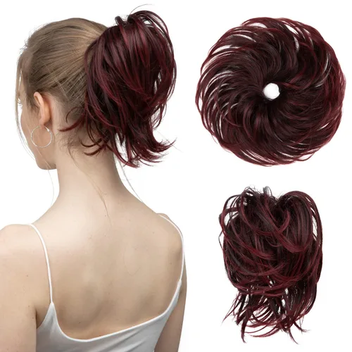 Miniatura 37 de SARLA 2 piezas de cabello desordenado color burdeos, onduladas, rizadas, sintéticas, coleteros falsos, extensiones de cola de caballo para mujeres