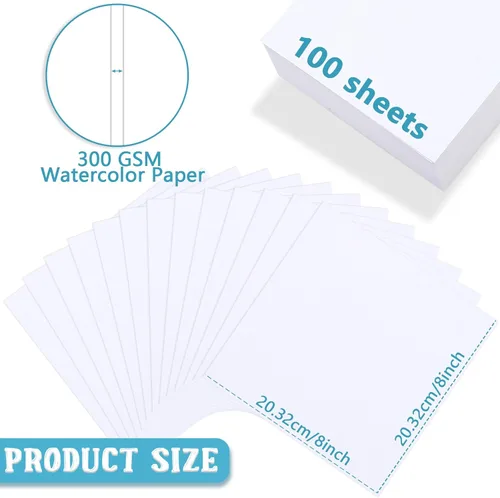 Miniatura 2 de Spiareal 100 hojas de papel de acuarela de 8 x 8 pulgadas, a granel, 140 libras/300 GSM, papel de construcción blanco, prensa en frío, algodón