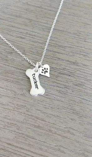 Miniatura 6 de Collar Conmemorativo Personalizado de Hueso de Perro con Dije de Huella de Pata de Plata Esterlina 925 - Collar Conmemorativo con Nombres