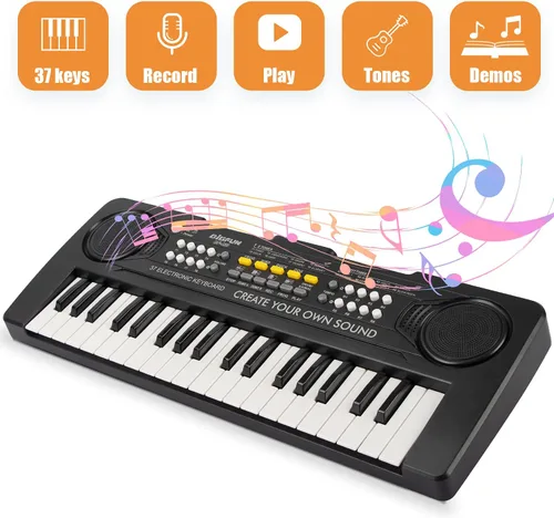 Miniatura 2 de Teclado de piano para niños, 37 teclas, instrumento de juguete musical para niños, teclado electrónico para niños y niñas de 3 a 7 años (negro)