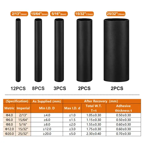 Miniatura 3 de Chanzon Kit surtido de tubos termorretráctiles extralargos de 3.150 in con certificación UL, relación 4:1, grado marino, impermeable, forrado