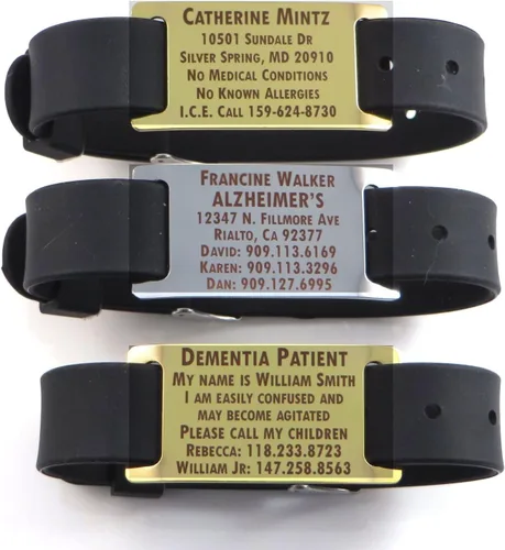 Pulsera premium de demenciaidentificación de Alzheimer - Grabado láser oscuro gratis Personalización personalizada, Acero inoxidable, cuero o metal
