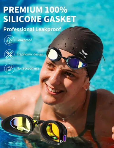 Miniatura 4 de Swim Goggles for Men Women – No Leak Anti-Fog UV HD Wide Vision, Racing & Swimming Goggles Black-Electroplate