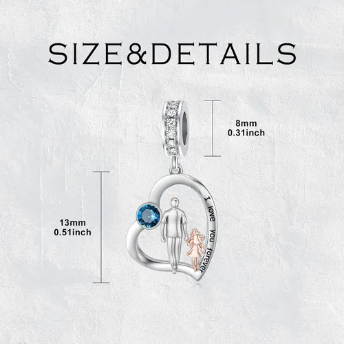 Miniatura 212 de PROESS Dije para padre, madre e hija, pulsera de plata de ley para pulseras, regalos de cumpleaños, día de San Valentín, para hija, madre, amante