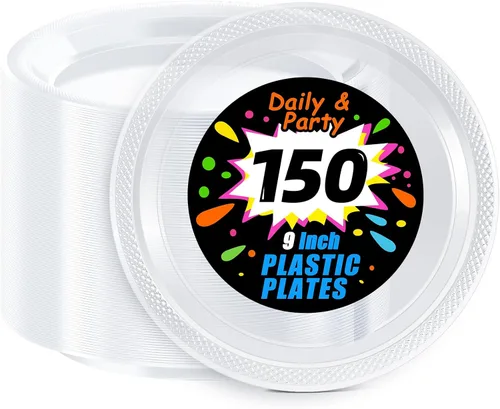 Miniatura 20 de WELLIFE Platos de postre negros de 7 pulgadas, 150 unidades, platos de postre de plástico desechables para fiestas, pasteles, aperitivos, ensaladas