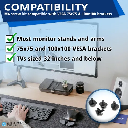Miniatura 4 de ReplacementScrews Tornillos de montaje en pared para TV/monitor compatibles con VESA M4 de 0.394 in para soportes de 2.953 x 2.953 in y 3.937 x