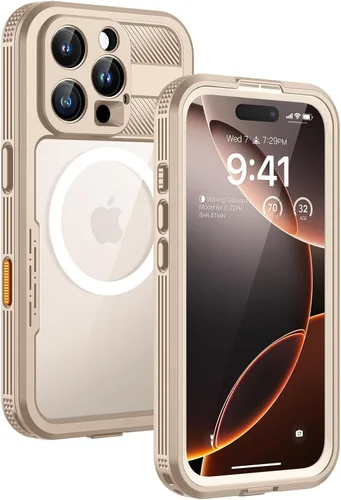 Miniatura 34 de Lanhiem Funda magnética para iPhone 17 Pro Max, IP68 impermeable, a prueba de polvo, compatible con Magsafe, protector de pantalla integrado, cuerpo