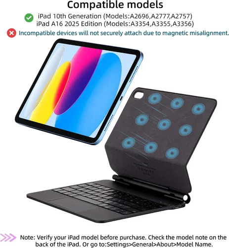Miniatura 2 de mobee Magic Keyboard Funda para iPad de 10.9 pulgadas (2022) y iPad 11ª (A16, 2025), funda magnética con teclado con trackpad multitáctil