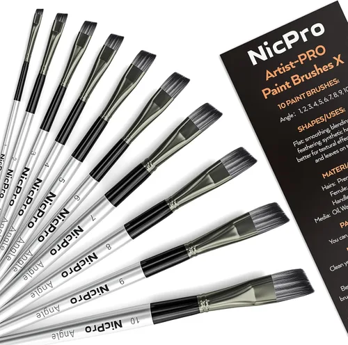 Miniatura 9 de Nicpro Juego de 10 pinceles de pintura para artista, suave y antidesprendimiento, mango corto de madera para acrílico, acuarela, óleo, pintura
