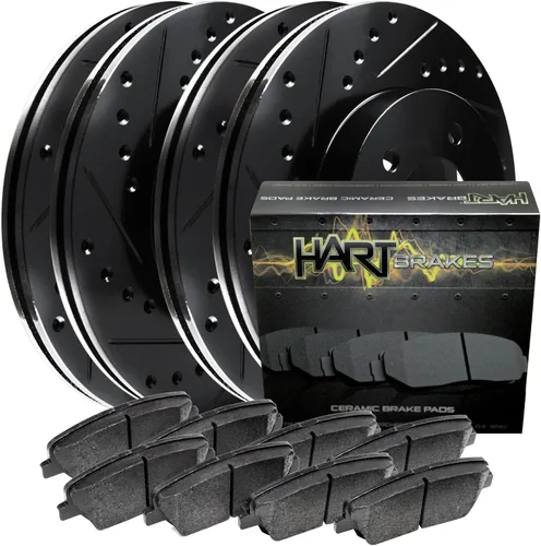 Hart Brakes Rotores de freno traseros delanteros y traseros, pastillas de cerámica ranuradas perforadas, compatibles con Pontiac Vibe 2009-2019,