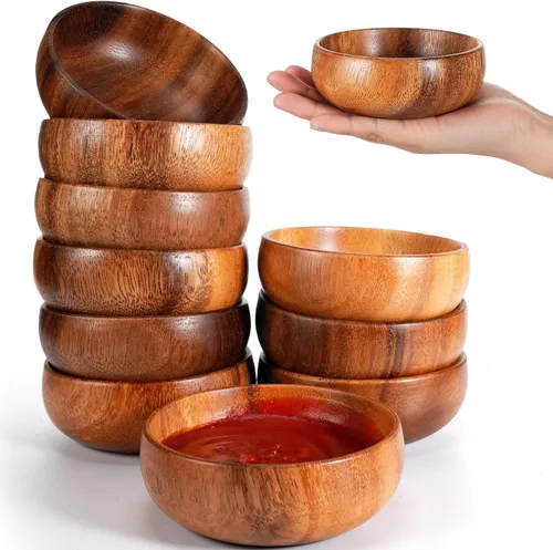 Skylety 10 piezas de tazones de madera de acacia pequeños tazones de calabaza redondos de madera tallados a mano para servir palomitas de maíz,