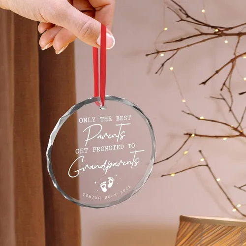 Miniatura 7 de OASSIE Adornos Navideños para Abuelos - Regalos de Anuncio de Embarazo Adornos de Vidrio para Árbol con Tarjeta - Promovido para Abuelos Regalos