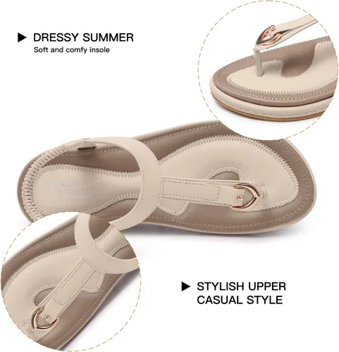 Miniatura 4 de SHIBEVER Sandalias bohemias para mujer de verano con cuentas y tirantes delgados al tobillo, zapatos elegantes