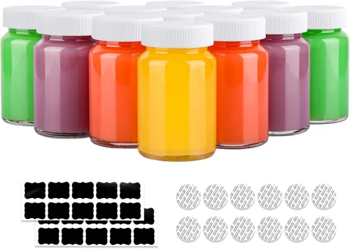 Miniatura 8 de HINGWAH Paquete de 12 botellas de vidrio de 4 onzas con tapas, botellas vacías de 4.1 fl oz de chupito de jugo de bienestar, tarros de vidrio