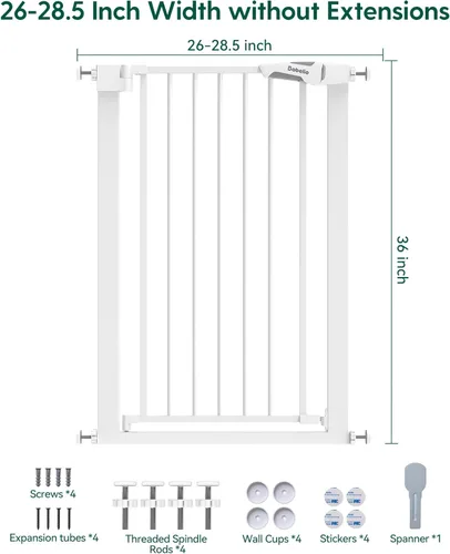 Miniatura 7 de BABELIO Puerta estrecha para bebés de 36 pulgadas de alto, 26-28.5 pulgadas de ancho, puerta de metal para mascotas con cierre automático