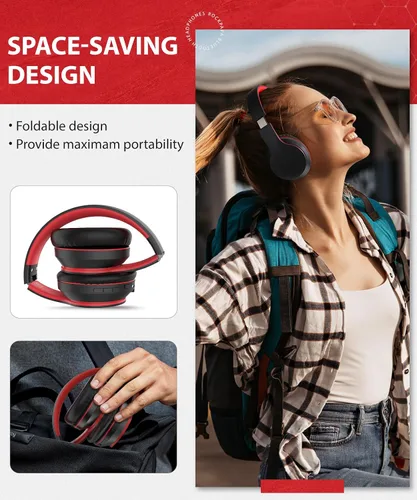 Miniatura 4 de rockpapa E7 Auriculares Inalámbricos Bluetooth Sobre la Oreja con Micrófono, Auriculares Plegables con Cable/Inalámbricos con Micrófono para Niños