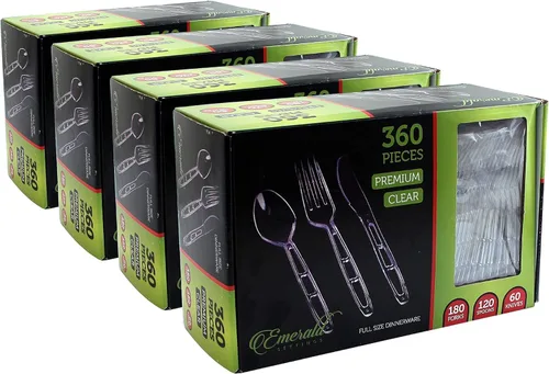 Miniatura 13 de Party Bargains - Cubiertos de plástico transparente 2,160 piezas: 1,080 tenedores, 720 cucharas, 360 cuchillos. Argyle Design - Juego de cubiertos