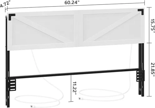 Miniatura 2 de MAHANCRIS Cabecera Solo Tamaño Queen, Cabecera con 2 Tomacorrientes y 4 Puertos USB, Cabecera Estilo Granja, con Luces LED, Almacenamiento Seguro