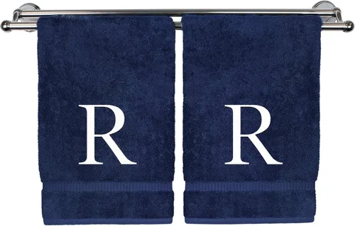 Miniatura 116 de Toalla de mano monogramada, regalo personalizado, juego de 2 - Toalla bordada con letra de bloque dorada - Extra absorbente 100% algodón turco