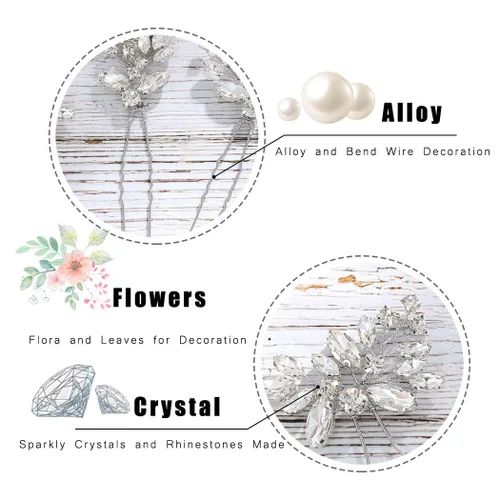Miniatura 5 de JAKAWIN Horquillas de pelo nupcial Rhinestone de plata Accesorios para el cabello de la boda Joyería de cristal para el cabello para las mujeres