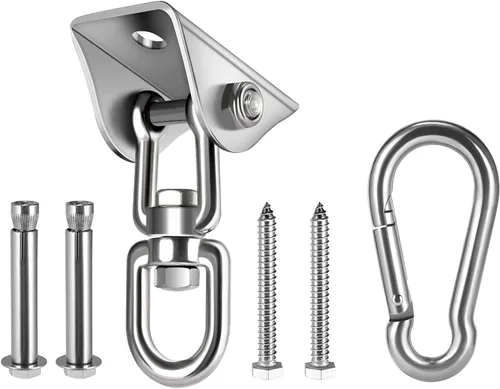 HOMPER Kit de hamaca para colgar, capacidad de 1000 libras, ganchos giratorios de 360° resistentes para silla, yoga, patio al aire libre Plateado