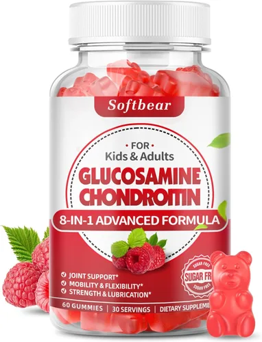 softbear Gomitas de condroitina de glucosamina, sin azúcar, glucosamina condroitina, MSM, suplemento con cúrcuma de saúco que apoya la salud de las