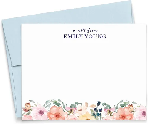 Miniatura 9 de Papelería floral personalizada con sobres, planos o plegados, juego de papelería floral de acuarela para mujer, tarjetas de notas florales
