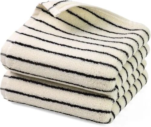 Jacquotha Toallas de mano a rayas blancas y negras para baño, decoración de cocina vintage, uso para invitados, adultos y niños, algodón natural, 14