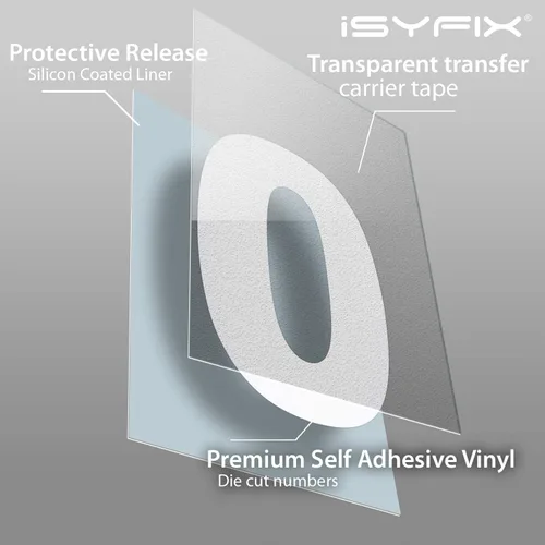 Miniatura 3 de iSYFIX - Calcomanías de vinilo blancas con número 0 (cero) - Juego de 6 unidades de 1.5 pulgadas autoadhesivas - Decalcomanías premium troqueladas