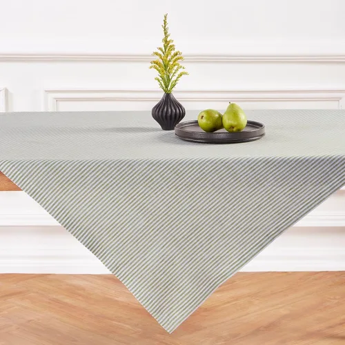 Solino Home Mantel de lino 100 % puro de 52 x 52 pulgadas, mantel cuadrado de aguacate y blanco de rayas estrechas, hecho a mano, lavable a máquina,