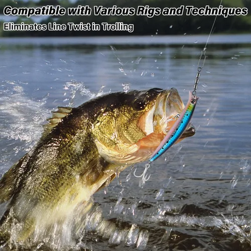 Miniatura 6 de Dr.Fish 3 rodillos giratorios de alta velocidad, cadena de cuentas de barril giratorio de pesca Trolling Leader Conector de señuelo de salmón