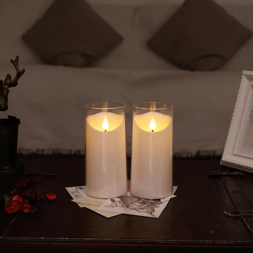 Miniatura 4 de NURADA Velas sin llama parpadeantes de 3 x 6 pulgadas: velas LED de pilar de acrílico de mecha 3D que funcionan con pilas, velas de batería