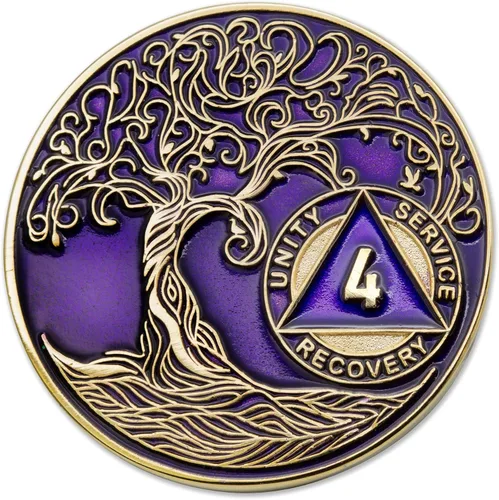 Miniatura 30 de 20 Year Sobriety Mint Twisted Tree of Life - Medallón de recuperación AA chapado en oro, fichas y fichas, color negro