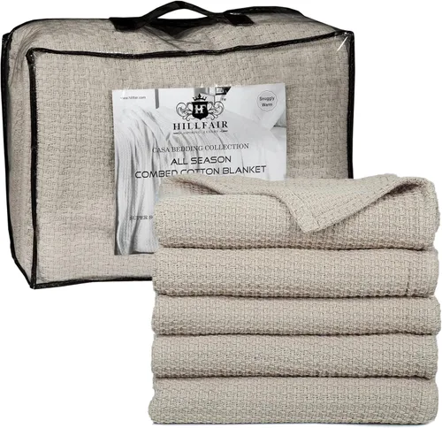 Miniatura 14 de HILLFAIR Manta 100% algodón peinado, manta de cama Twin XL, suave, acogedora, cálida, mantas multipropósito para decoración del hogar de lujo, 66 x