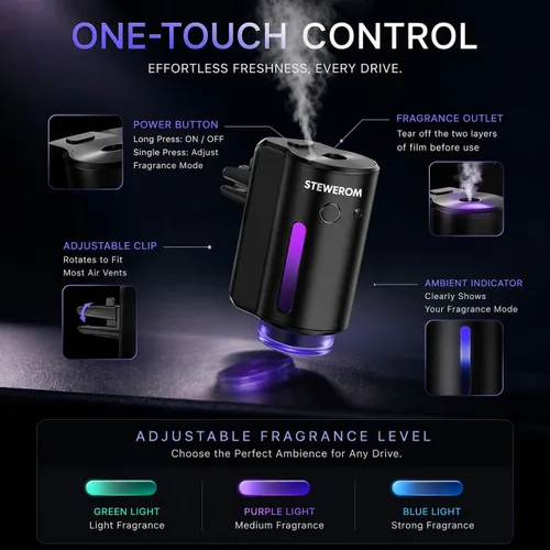 Miniatura 5 de Ambientador de coche – Intensidad inteligente ajustable de 3 velocidades, humidificador recargable difusor de aceite esencial para coche – Viene