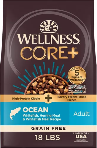 Miniatura 10 de Wellness CORE+ Alimento seco para perros con trozos liofilizados, sin granos, alta proteína, natural, receta de caza silvestre con pato, cordero