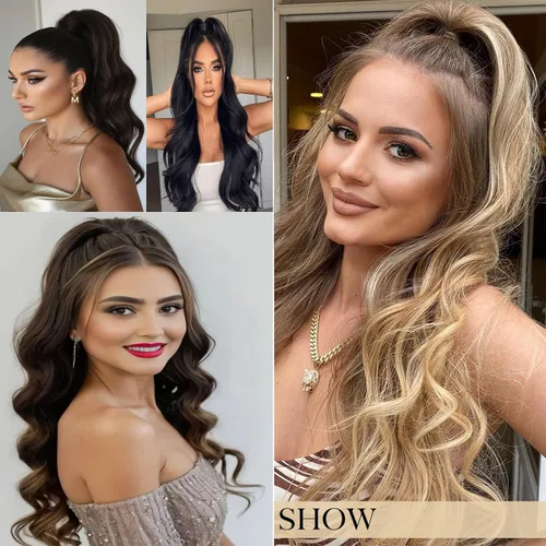 Miniatura 6 de Limerence Extensión de cola de caballo ondulada de 20 pulgadas de largo, pieza de cabello sintético para mujeres y niñas, extensiones de cola