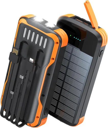 Miniatura 16 de Cargador Solar Power Bank, PD 20W Carga Rápida Batería Externa, 40000mAh Cargador de Teléfono Portátil con 4 Cables Integrados con Linternas