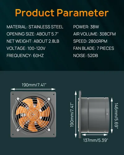Miniatura 3 de HG Power Extractor de extractor, ventilador de cocina con interruptor, extractor de ventilación para ático, invernadero, sótano, cobertizo, Gris