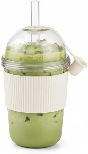 Miniatura 5 de Tazas de café reutilizables con tapas y pajitas de 14 onzas, vaso Boba con pajilla, vaso a prueba de fugas con funda de silicona para bebidas frías