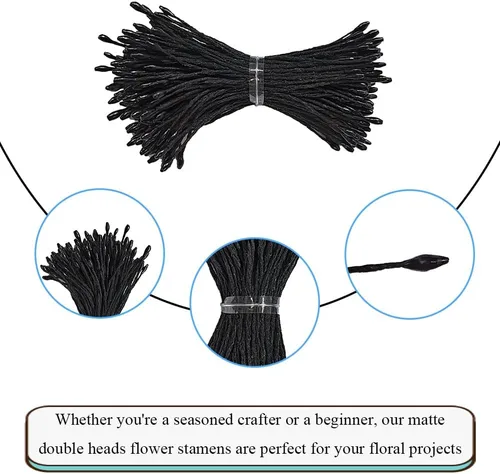 Miniatura 3 de HAHIYO 1000 piezas de 0.039 in negro perla doble cabeza flor Pistilo para hacer flores, decoración de álbumes de recortes, mini hecho a mano